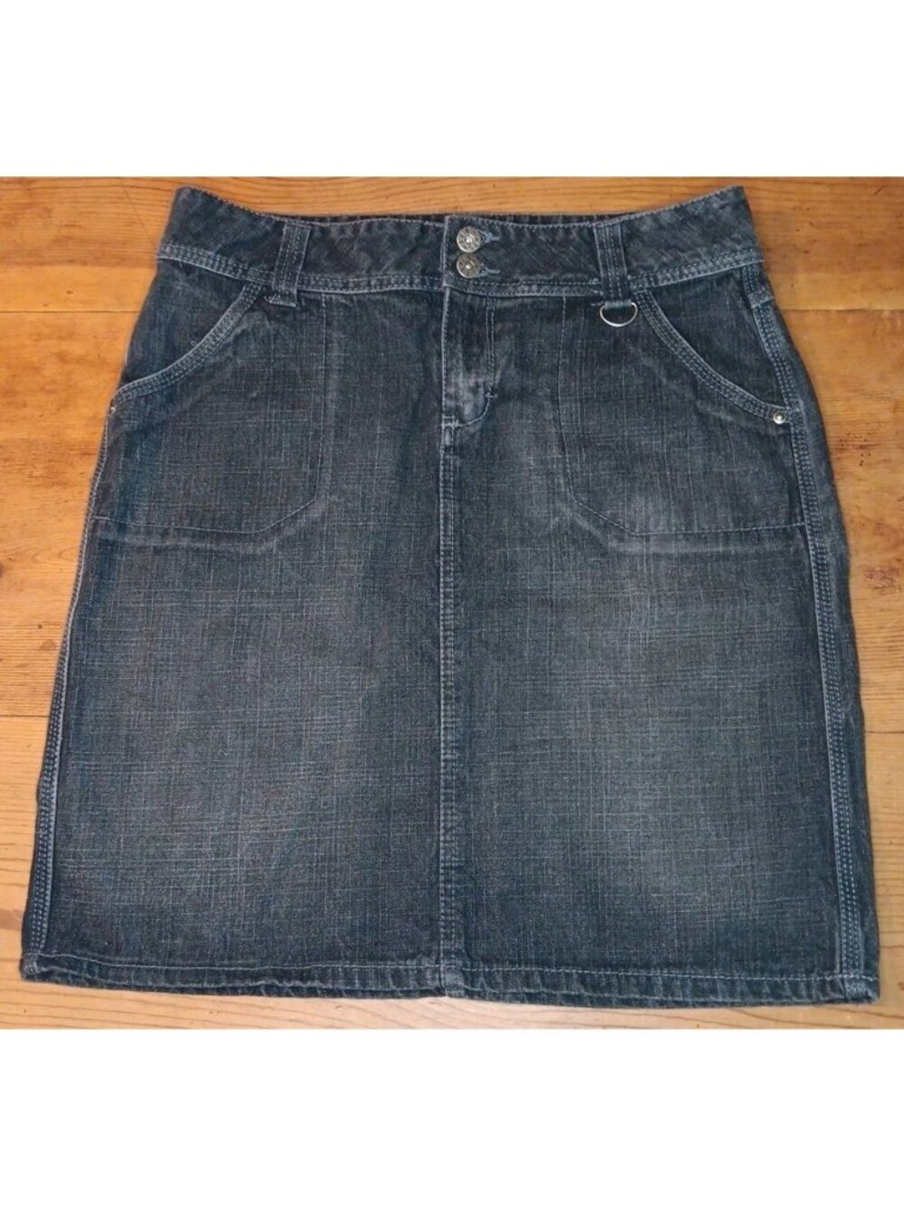 Vtg Y2K Faded Glory Denim Jean Skirt Womens 6 Gray Knee Length Utility Cargo Zip